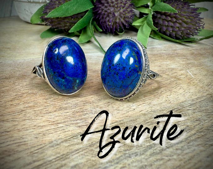 Beautiful Blue Azurite Ring, Azurite, Blue Green Crystal, Stone of Heaven, 925 Silver Adjustable Ring Setting (4)