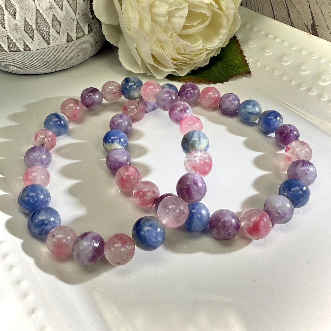 Purple Lepidolite - Mica - Kyanite - Ice Rhodonite Bracelet,