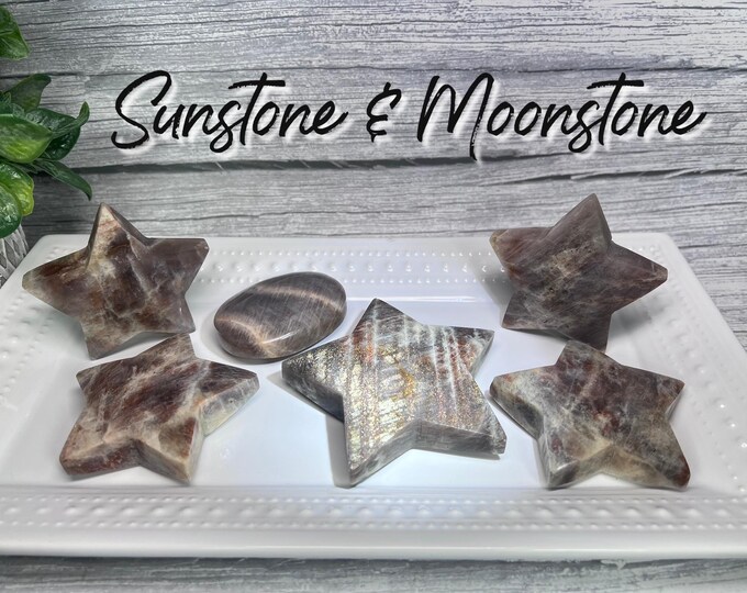 Sunstone Moonstone Stars & Palm Stone, Blue Moonstone Palm Stone, Blue Moonstone Stars, Sunstone in Moonstone