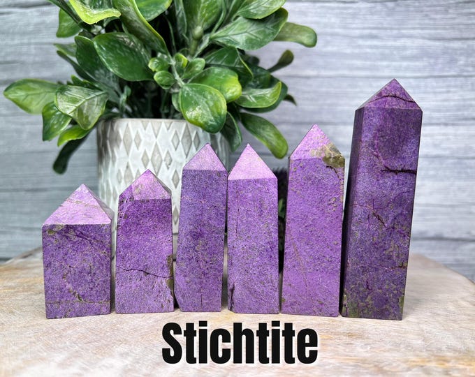 Atlantisite, Stichtite with Serpentine Tower, Stichtite, Serpentine, Genuine Crystal, Purple Crystal, Stone of Peace (2)