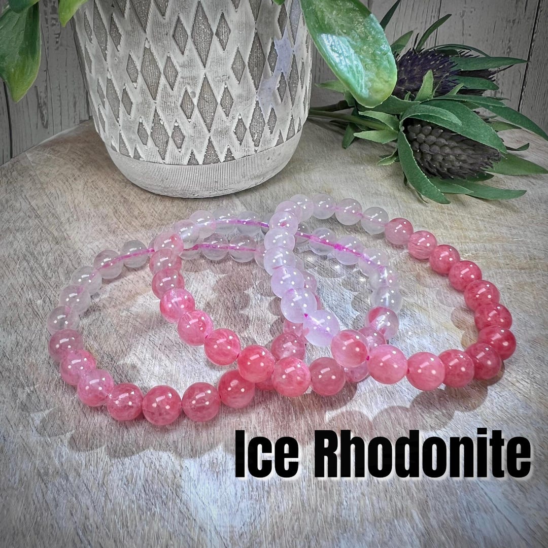 Ice Rhodonite Bracelet, Gradient Pink Rose Rhodonite, Cherry Rain ...