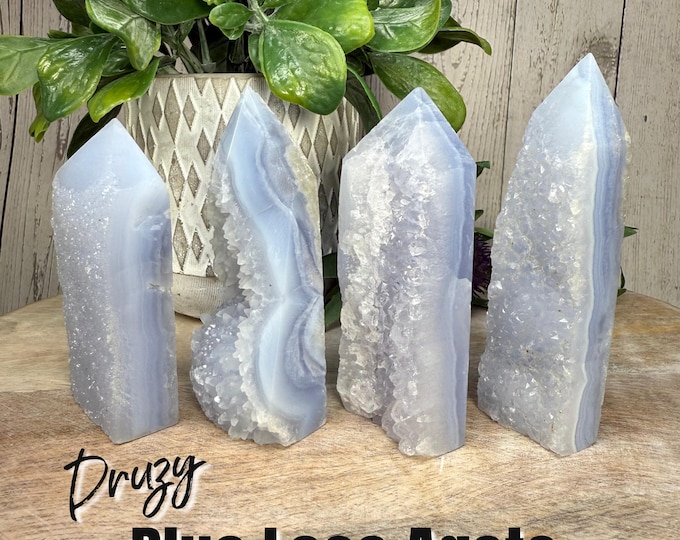 Druzy Blue Lace Agate, Blue Lace Agate Tower, Blue Lace Agate Druzy Point