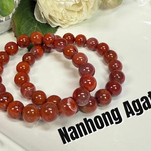 Nanhong Agate Bracelet, South Red Agate, Stretchy Bracelet, 10.5mm Round Beads