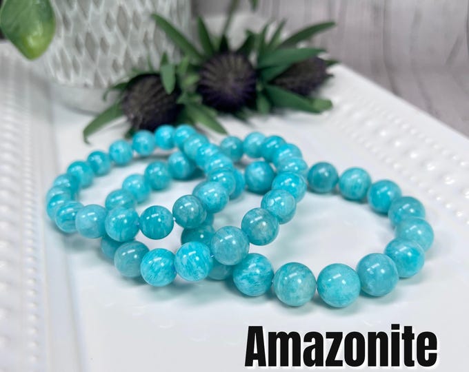 Natural Amazonite Bracelet, 10-11mm or 11-12mm Round Bead Bracelet - Stone of Success and Abundance