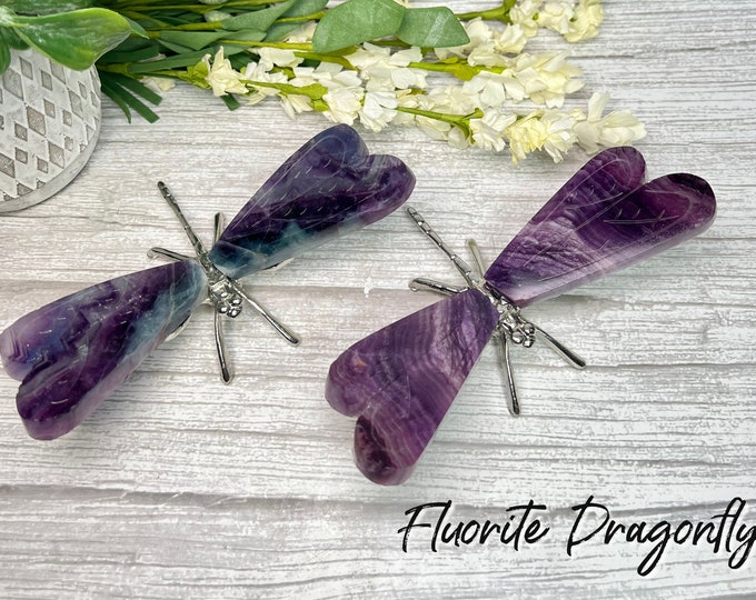 Beautiful Fluorite Dragonfly, Fluorite Dragonfly Wings on Silver Metal Body