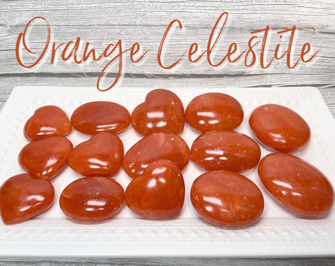 Orange Celestite Palm Stone, Orange Celestite from Madagascar, Orange Celestine, Orange Celestite Crystal