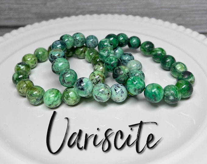 Beautiful Variscite Bracelet, Variscite Crystal, 12-13mm Round Bead, Stretchy Bracelet, Green Crystal Bracelet