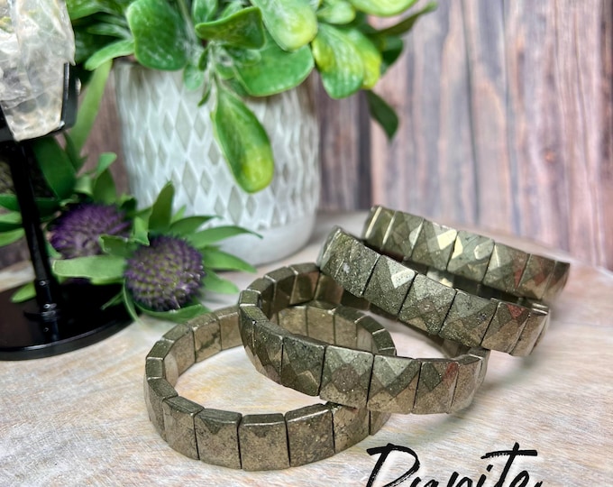 Pyrite Bracelet, Facet Bead Pyrite Soft Bangle Bracelet, Pyrite Crystal Bracelet