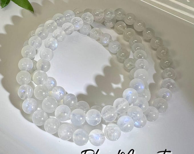 Moonstone Wrap Bracelet or 22" Necklace, Blue Flash Moonstone Necklace or Moonstone Bracelet, Elastic String, 6-7mm Round Beads