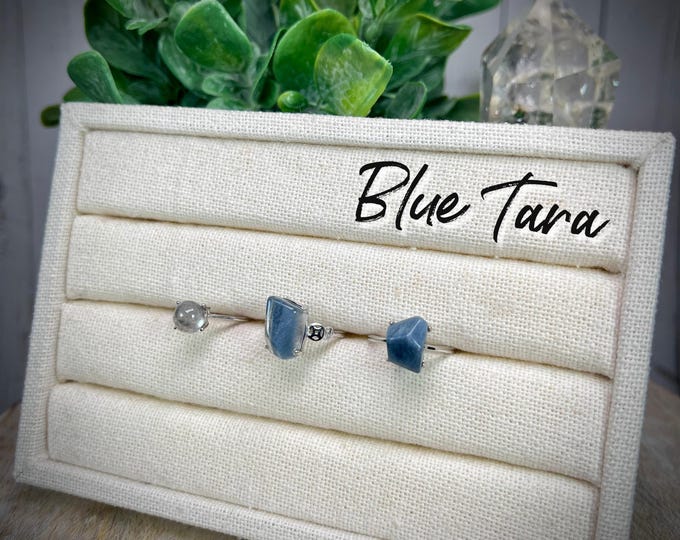 Blue Tara Quartz Ring, Nightshade Quartz Ring, Quartz with Blue Fibrous Inclusions, 925 Silver Adjustable Band