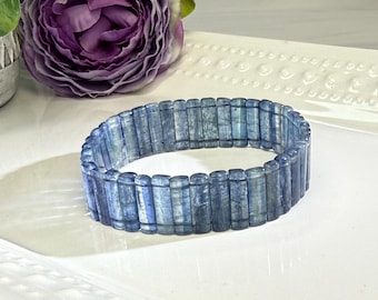 Beautiful Blue Kyanite Bracelet, Blue Kyanite Soft Bangle, Stretchy Bangle, Crystal Gemstone Bracelet