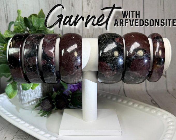 Garnet and Arfvedsonite Bangle, Garnet Bangle Bracelet, Garnet and Arfvedsonite Bangle Bracelet 60-64mm