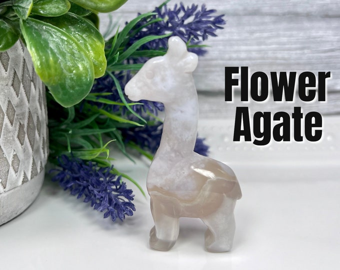 Flower Agate Crystal Giraffe Carving, Flower Agate Giraffe Carving, Crystal Giraffe Carving