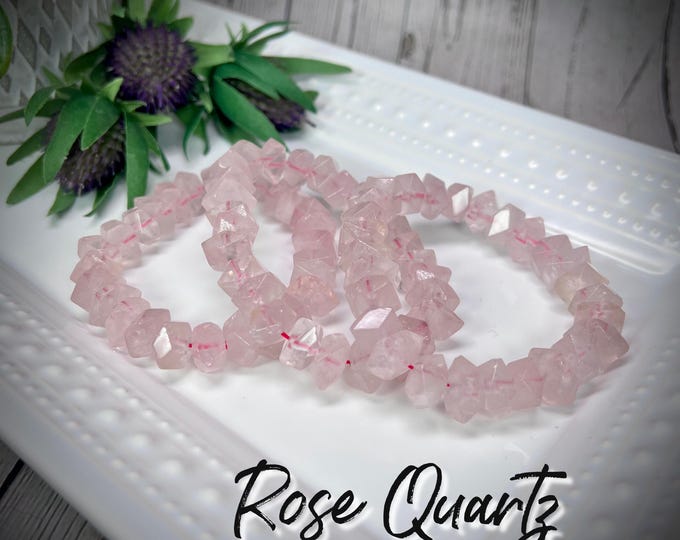 Unique Rose Quartz Bracelet, Faceted Freeform Crystal Bracelet, Rose Quartz Freeform Bracelet