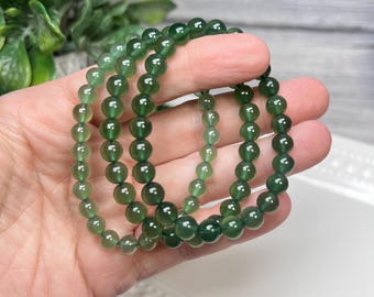 Xiuyan Jade Bracelet, Green Jade Bracelet, 6mm or 7mm Round Beads