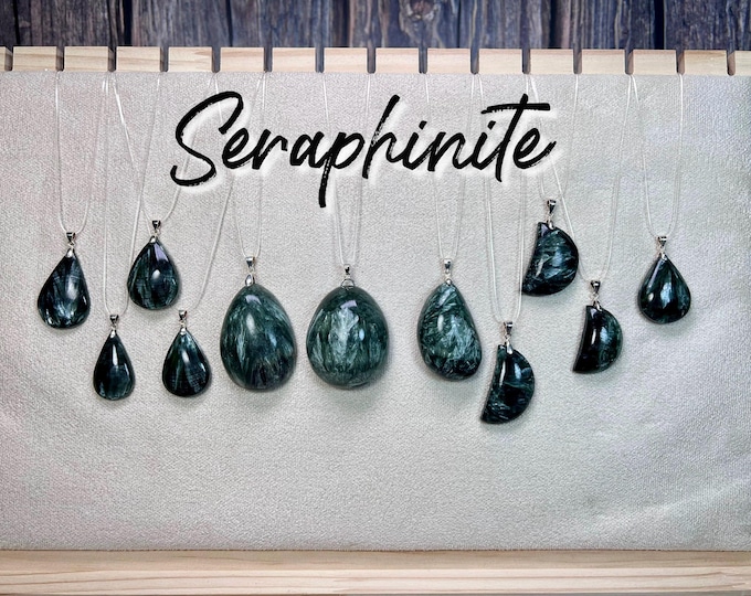 Seraphinite Pendant, Seraphinite Crystal Jewelry, Various Sizes, 925 Sterling Silver Clasp