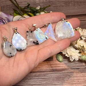 Rainbow Moonstone Pendant, Moonstone Pendant Crystal Jewelry, 925 Silver Clasp image 2