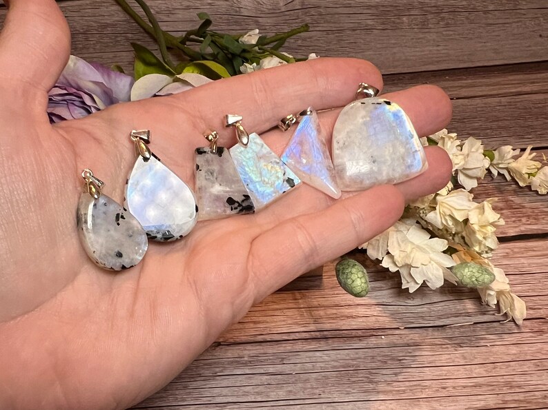 Rainbow Moonstone Pendant, Moonstone Pendant Crystal Jewelry, 925 Silver Clasp image 2