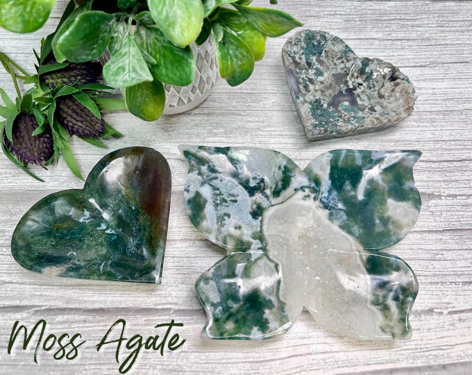 Moss Agate Crystal Bowl, Moss Agate Heart Bowl, Moss Agate Butterfly Bowl