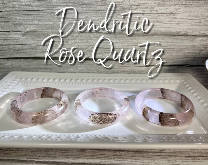 Dendritic Rose Quartz Bangle, Rose Quartz Bangle Bracelet, Pink Crystal Bangle Bracelet