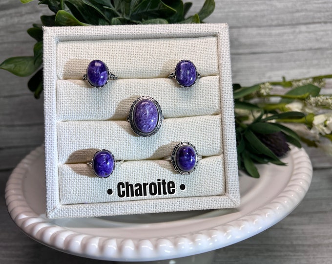 Charoite Ring, Charoite Crystal Ring, Purple Crystal Ring, 925 Sterling Silver Adjustable Band