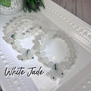 White Jade Bracelet, White Jade Pumpkin Bracelet, 9-10mm Pumpkin Shape Beads, 4-5mm Round Spacer Beads