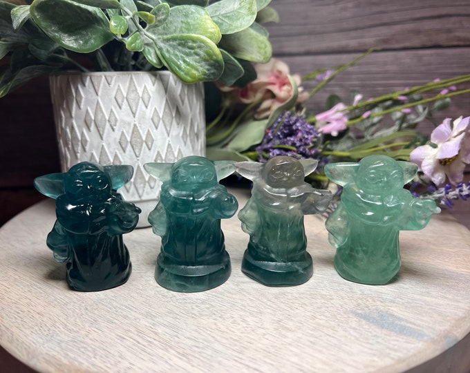 Blue Green Fluorite Yoda Carving, Star Wars Crystal, Fluorite, Yoda, Star Wars