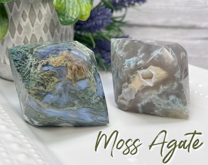 Moss Agate Diamond, Moss Agate Double Terminated, Moss Agate DT, Druzy Moss Agate Crystal