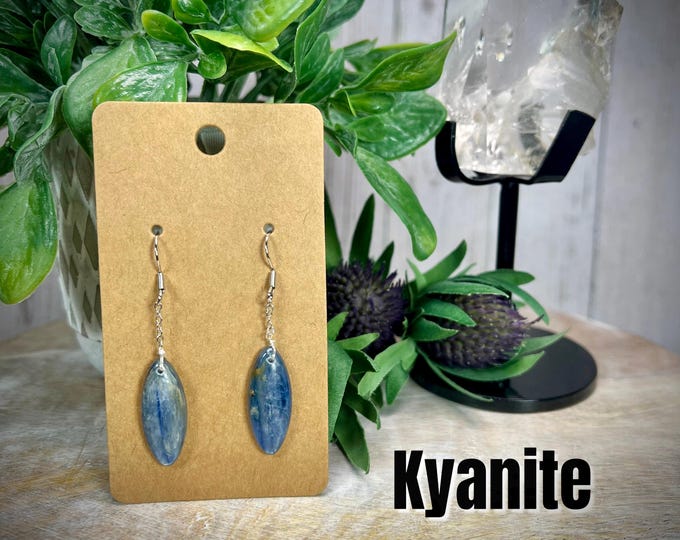 Kyanite Earrings, Polished Kyanite Dangle Earrings, 925 Silver Earring Setting