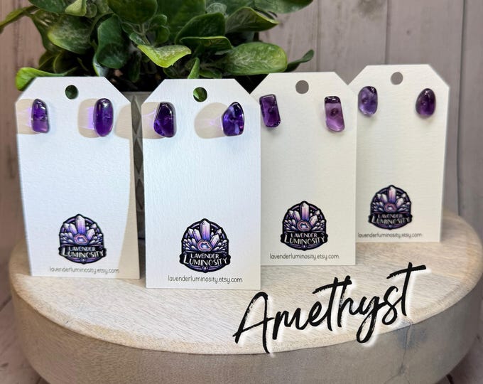 Amethyst Freeform Stud Earrings, Amethyst Jewelry, 925 Silver Posts with Rubber Backs