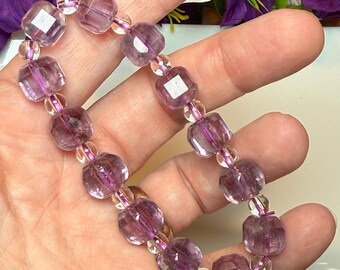 Amethyst Crystal Bracelet, 9.5mm Facet Cube Beads and 5mm Round Beads