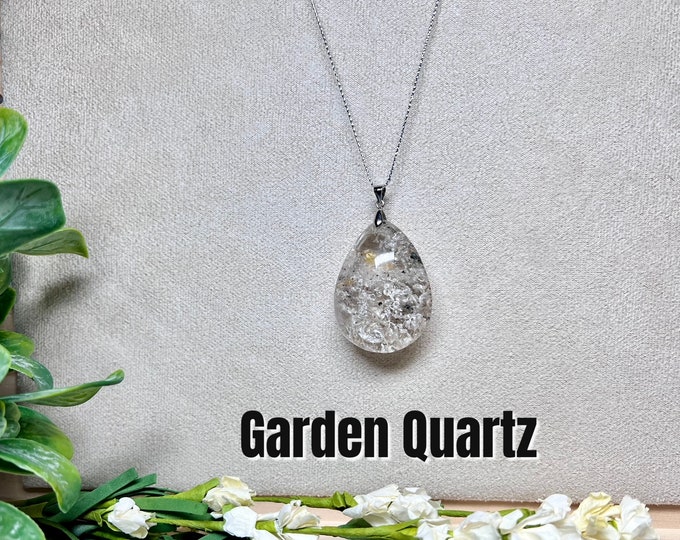 White Garden Quartz Pendant, Garden Quartz Pendant, Lodolite, Garden Quartz, Inclusion Quartz, 925 Silver Clasp