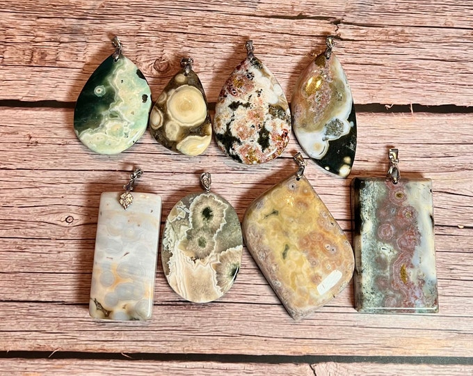 Ocean Jasper Crystal Pendant various shapes 925 Sterling Silver Clasp
