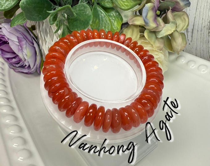 Beautiful Nanhong Agate Bracelet, South Red Agate, Stretchy Bracelet, 12-13mm Rondelle Beads