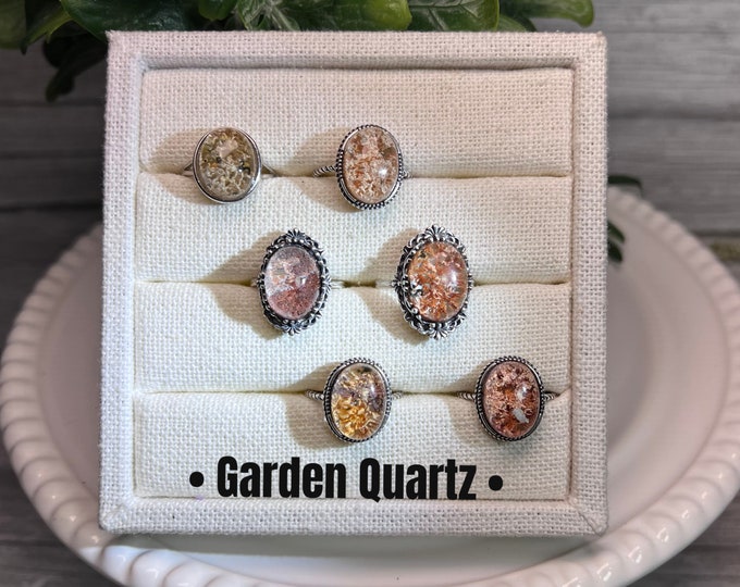 Garden Quartz Ring, Garden Quartz Crystal, Lodolite Crystal Ring, Inclusion Quartz Ring, 925 Silver Adjustable Band (2)