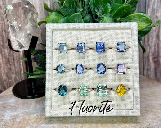 Beautiful Fluorite Crystal Gemstone Ring, Fluorite Crystal Ring, Blue Fluorite, Green Fluorite, Yellow Fluorite, 925 Silver Adjustable Ring