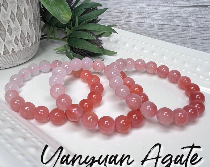 Pink Yanyuan Agate Bracelet, Yanyuan Agate, Gradient Pink Agate Bracelet, 10mm Beads Round Beads, Stretchy Bracelet