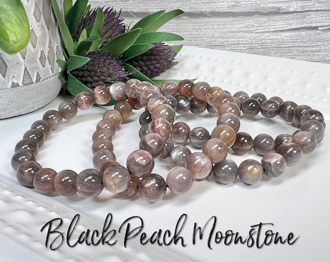 Flashy Black Moonstone, Black Peach Moonstone, Black Skeletal Moonstone, 8-9mm Round Beads
