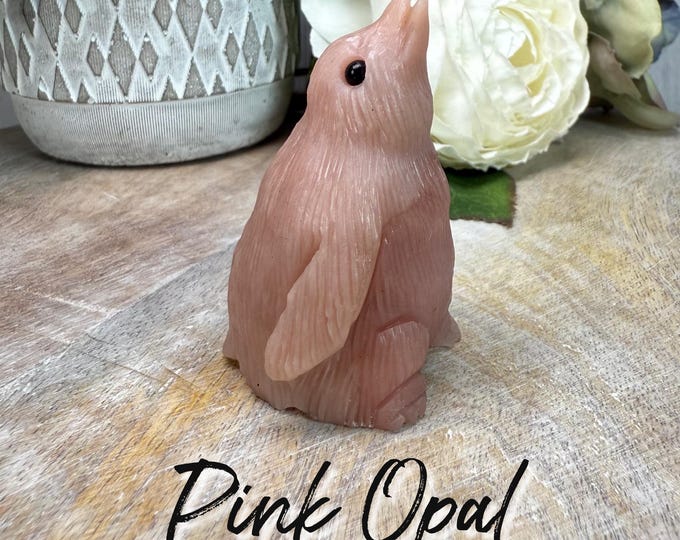Pink Opal Penguin Carving, Pink Opal Penguin, Crystal Penguin Carving