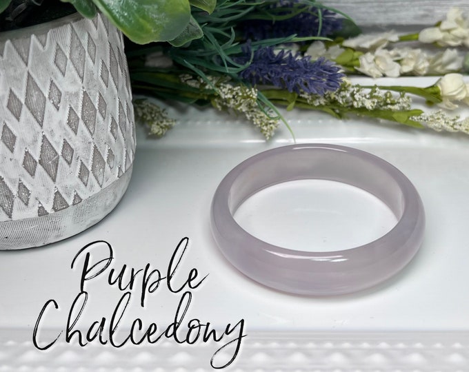 Purple Chalcedony Bangle 60.5mm, Light Purple Chalcedony Bangle Bracelet, Purple Crystal Bangle Bracelet