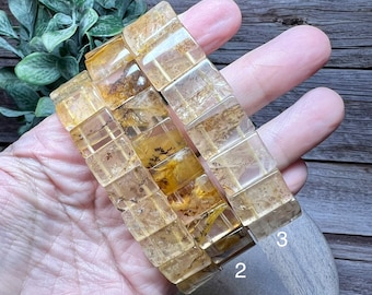 Dendritic Quartz Bangle Bracelet, Rectangle Beads, Inclusion Quartz, Dendritic Quartz, Golden Healer and Dendritic Quartz