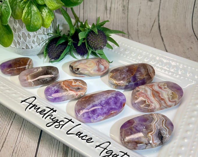 Amethyst and Mexican Crazy Lace Agate Palm Stone, Amethyst Agate, Small Crazy Lace Amethyst Palm Stone (2)