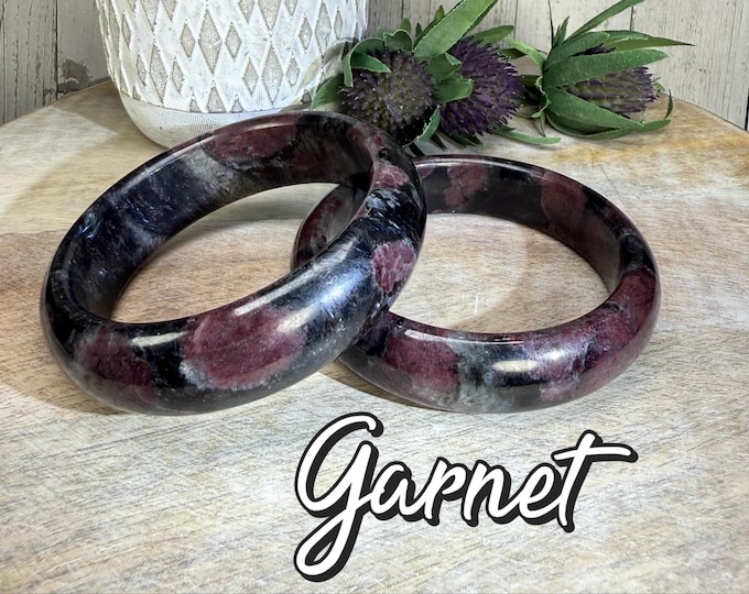 Garnet and Arfvedsonite Bangle, Garnet Bangle Bracelet, Garnet and Arfvedsonite Bracelet