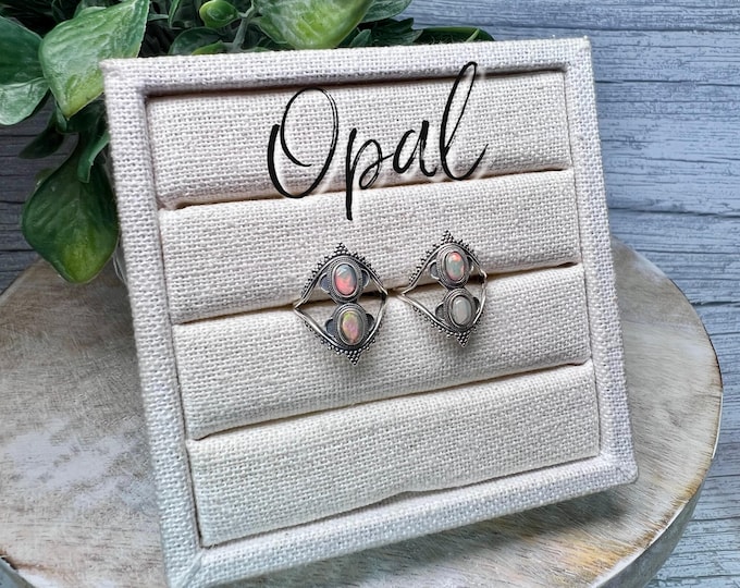Double Opal Ring, Flashy Opal Ring, Beautiful Colors, 925 Silver Adjustable Band