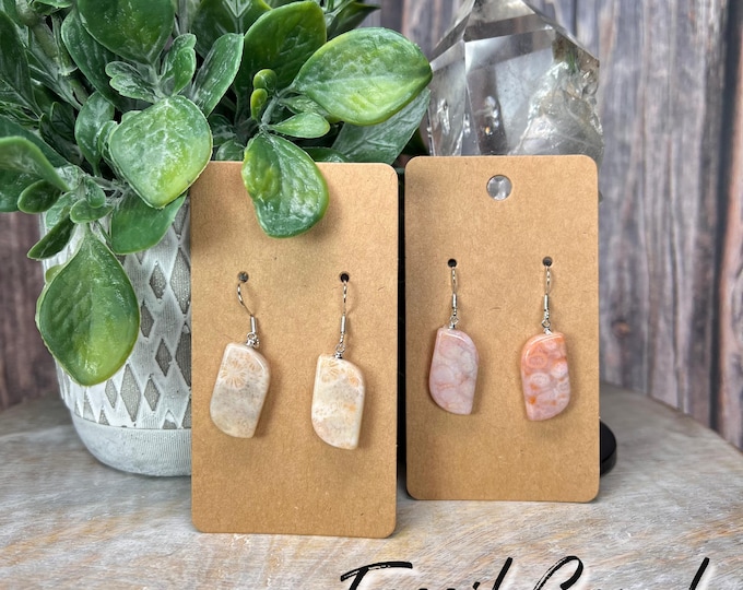 Fossil Coral Earrings, Coral Fossil Earrings, Agatized Coral Earrings, Crystal Dangle Earrings, Coral Earrings, 925 Silver (2)