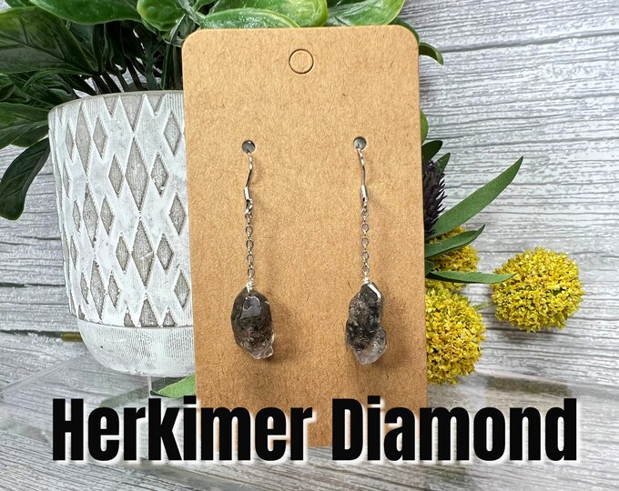 Herkimer Diamond Earrings, Herkimer Diamond Raw Stone Dangle Earrings, 925 Silver Earring Setting