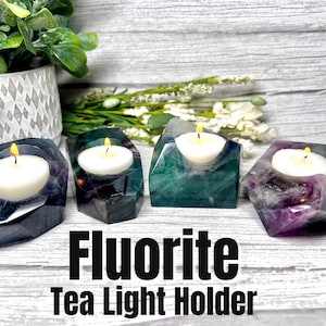 Fluorite Tea Light Holder, Fluorite Tealight Holder, Fluorite Crystal Candle Holder