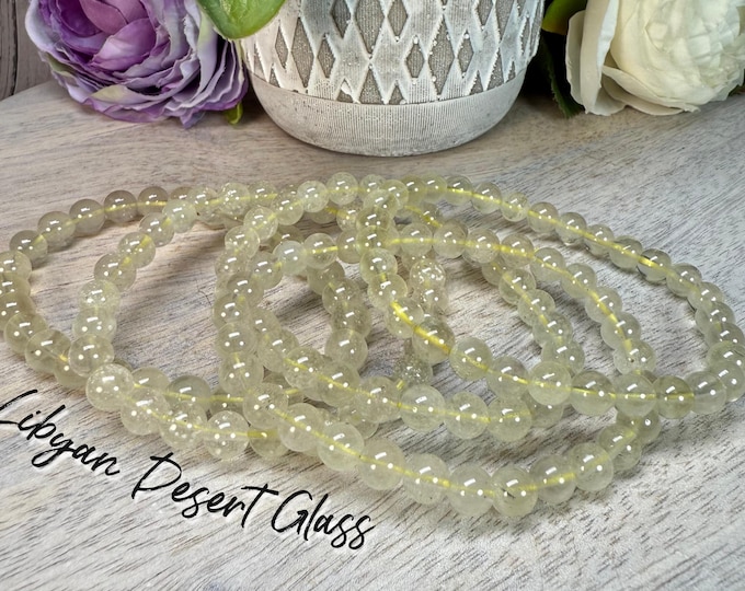 Libyan Desert Glass Bracelet, Libyan Desert Glass Jewelry, Tektite Bracelet, Meteorite Bracelet, 6-7mm Beads