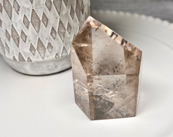 Phantom Quartz, Phantom Quartz with Mica Point, Smoky Quartz Freeform Tower