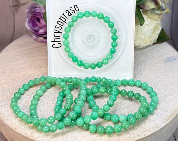 Beautiful Australian Chrysoprase Bracelet, Natural Chrysoprase Crystal Bracelet, Australian Jade, Healing Crystals, 7-8mm Round Beads